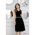 Wholesale Pleat Elegant Soiree Sleeveless Women Evening Dress Flower Pattern